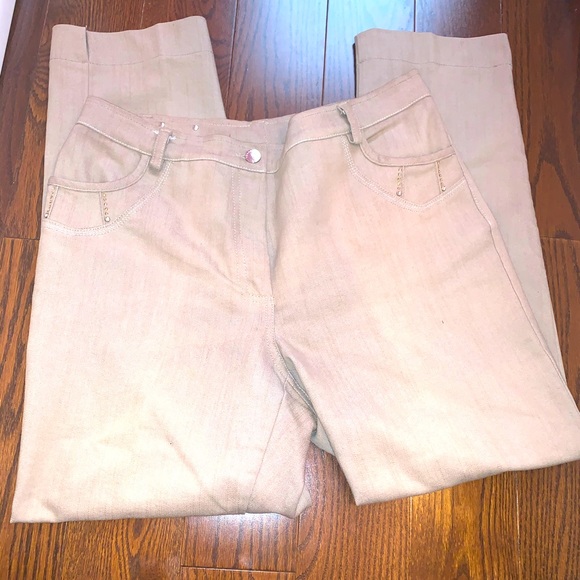 Carla Ferroni Vintage Tan Bling Pants Sz 12 - Picture 1 of 10